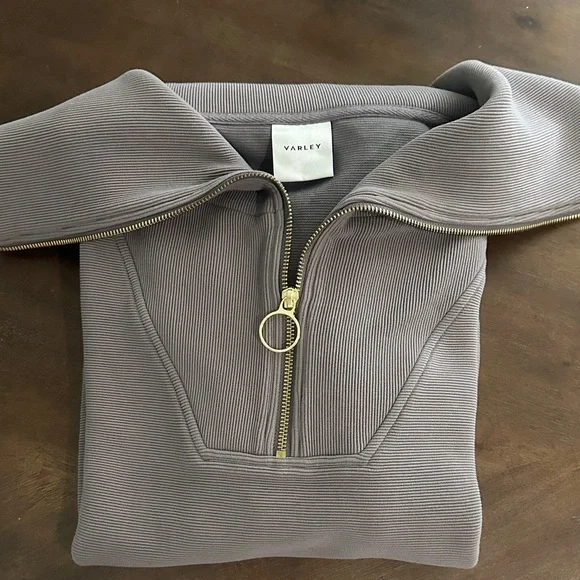 Varley Taupe Ribbed Zip-Up Top - Picture 1 of 6